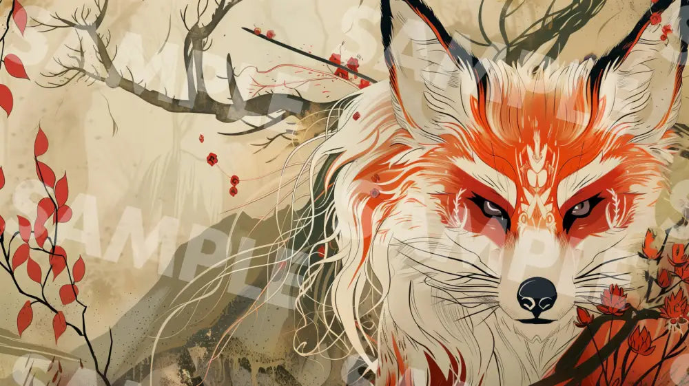 Digital Image Picture Photo Art Fox Japanese Style Wallpaper Background Dl0277