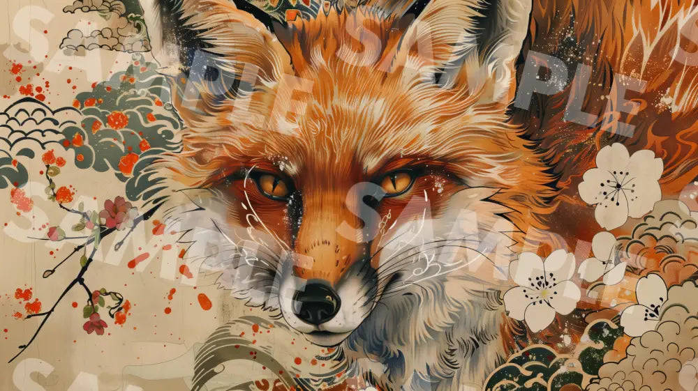 Digital Image Picture Photo Art Fox Japanese Style Wallpaper Background Dl0278