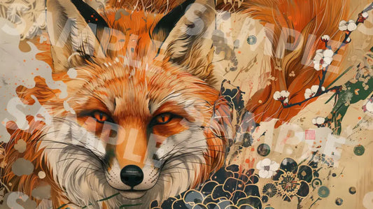 Digital Image Picture Photo Art Fox Japanese Style Wallpaper Background Dl0279