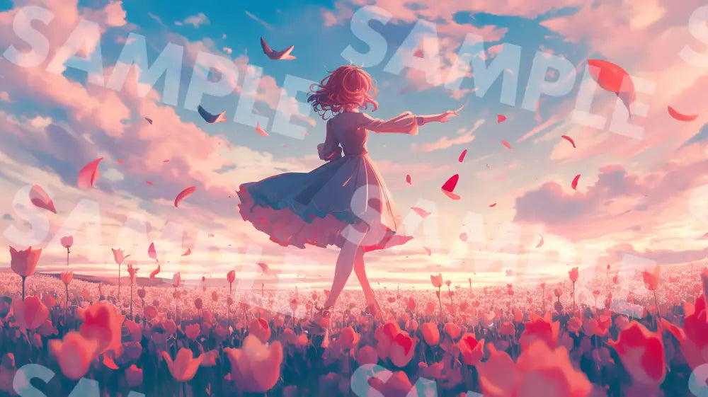 Digital Image Picture Photo Art Girl In The Flower Field Wallpaper Background Dl0517