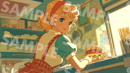 Digital Image Picture Photo Art Girl Retro Diner Wallpaper Background Dl0699