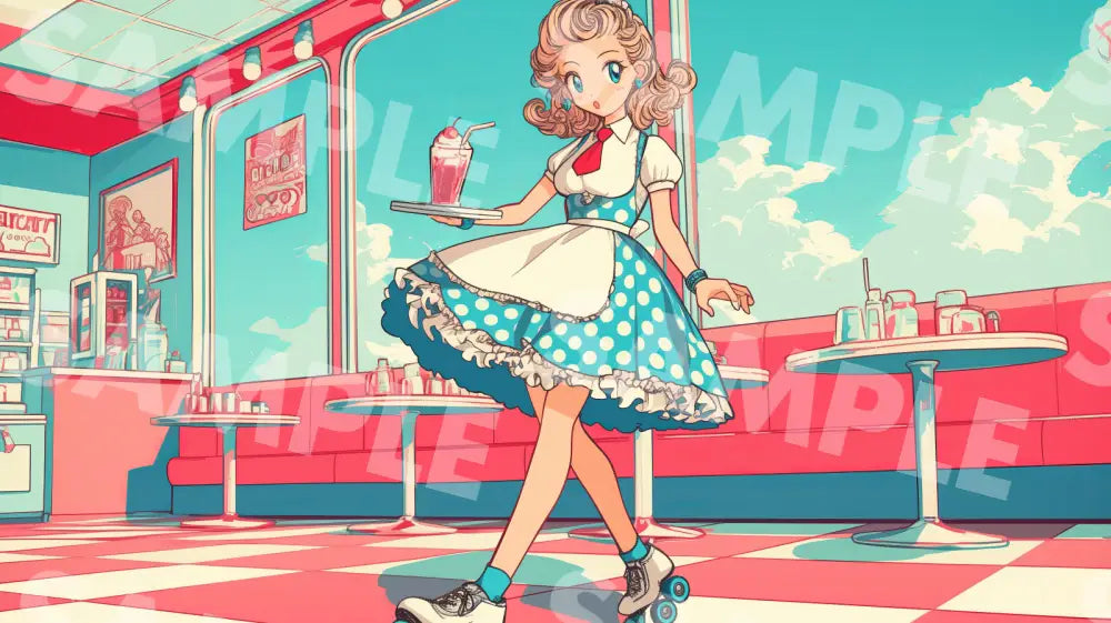 Digital Image Picture Photo Art Girl Retro Diner Wallpaper Background Dl0700