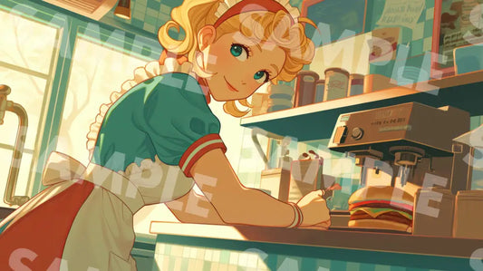 Digital Image Picture Photo Art Girl Retro Diner Wallpaper Background Dl0701