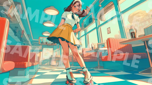 Digital Image Picture Photo Art Girl Retro Diner Wallpaper Background Dl0702