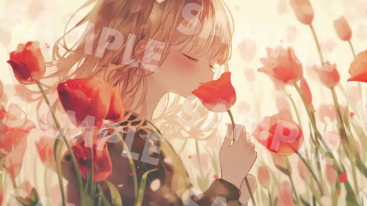 Digital Image Picture Photo Art Girl With Tulip Background Dl0613