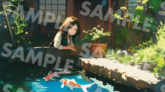 Digital Image Picture Photo Art Japan Japanese Girl By The Pond Wallpaper Background Dl0358