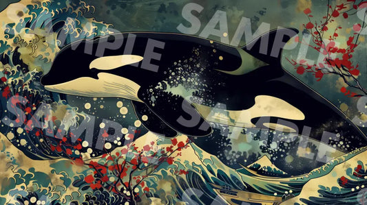 Digital Image Picture Photo Art Killer Whale Japanese Style Wallpaper Background Dl0286