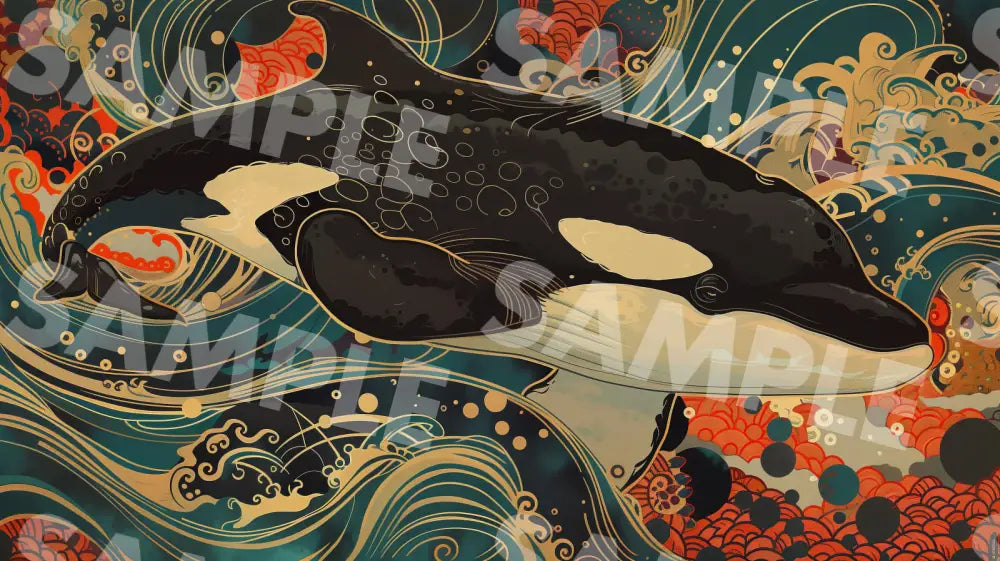 Digital Image Picture Photo Art Killer Whale Japanese Style Wallpaper Background Dl0287