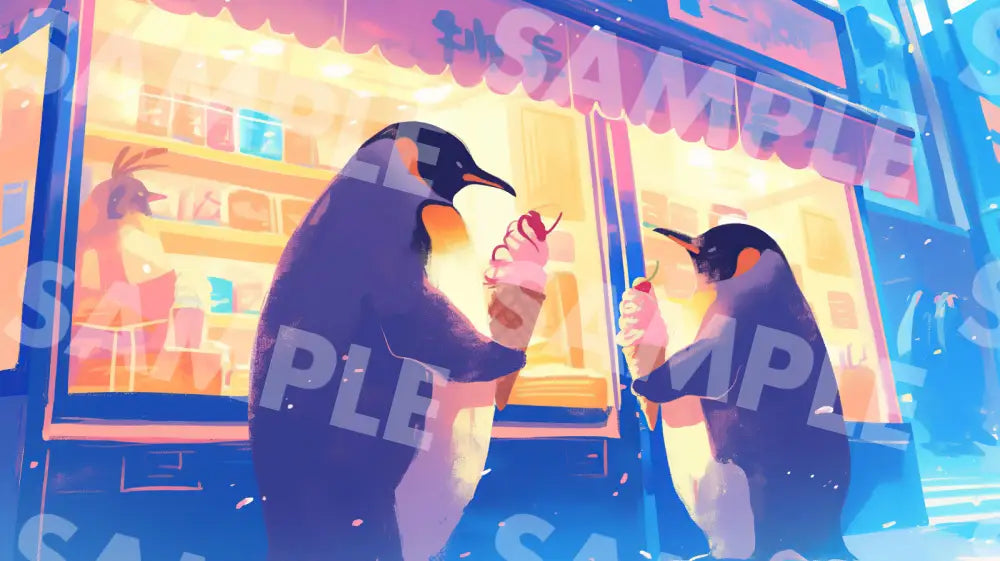 Digital Image Picture Photo Art Penguin and Ice Cream Wallpaper Background dl0785