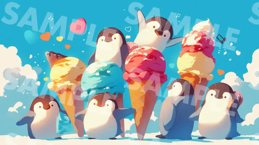 Digital Image Picture Photo Art Penguin and Ice Cream Wallpaper Background dl0786