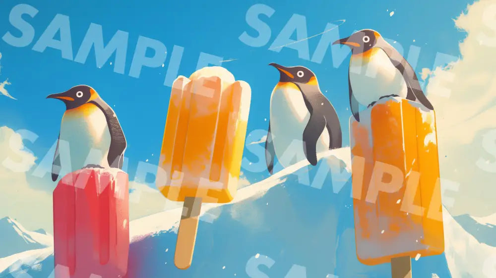 Digital Image Picture Photo Art Penguin and Ice Cream Wallpaper Background dl0787