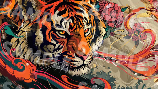 Digital Image Picture Photo Art Tiger Japanese Style Wallpaper Background Dl0218