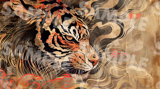 Digital Image Picture Photo Art Tiger Japanese Style Wallpaper Background Dl0219