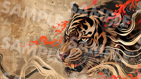 Digital Image Picture Photo Art Tiger Japanese Style Wallpaper Background Dl0220