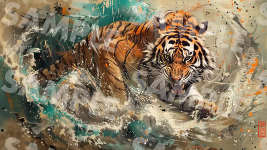 Digital Image Picture Photo Art Tiger Japanese Style Wallpaper Background Dl0221