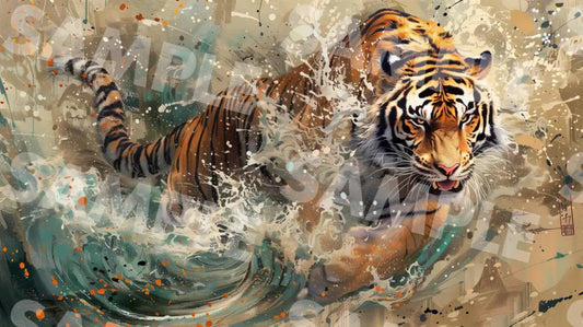 Digital Image Picture Photo Art Tiger Japanese Style Wallpaper Background Dl0222