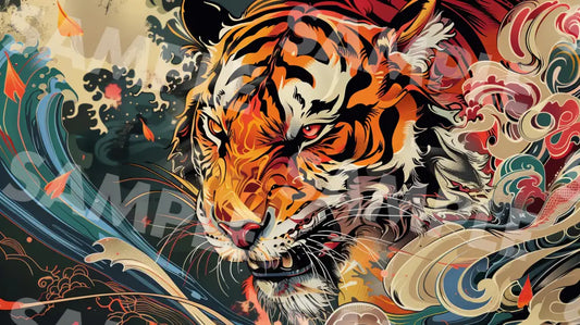 Digital Image Picture Photo Art Tiger Japanese Style Wallpaper Background Dl0223