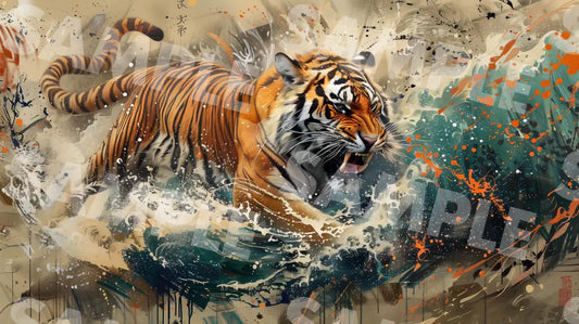 Digital Image Picture Photo Art Tiger Japanese Style Wallpaper Background Dl0224