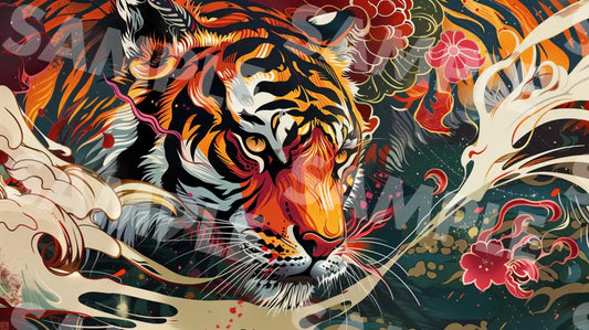 Digital Image Picture Photo Art Tiger Japanese Style Wallpaper Background Dl0225