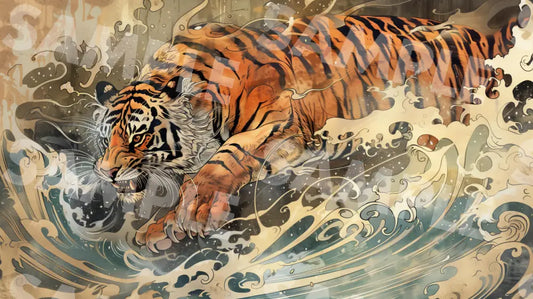 Digital Image Picture Photo Art Tiger Japanese Style Wallpaper Background Dl0226