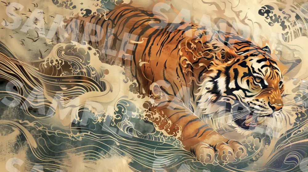 Digital Image Picture Photo Art Tiger Japanese Style Wallpaper Background Dl0230