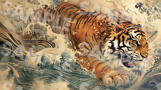 Digital Image Picture Photo Art Tiger Japanese Style Wallpaper Background Dl0230