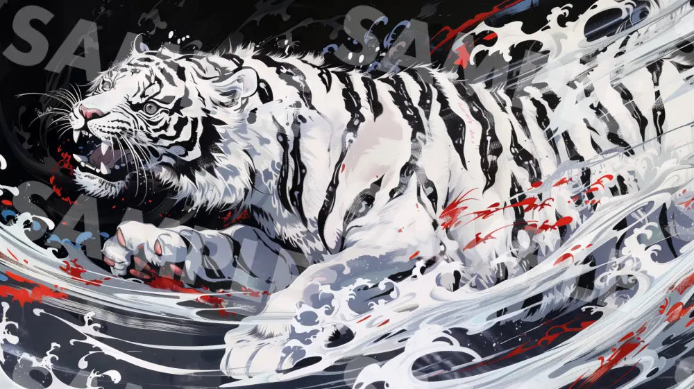 Digital Image Picture Photo Art Tiger Japanese Style White Wallpaper Background Dl0338