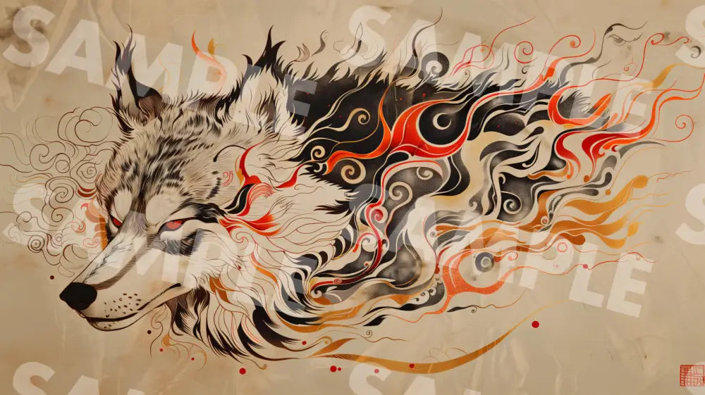 Digital Image Picture Photo Art Wolf Japanese Style Wallpaper Background Dl0343