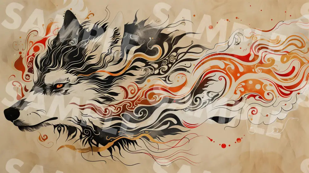 Digital Image Picture Photo Art Wolf Japanese Style Wallpaper Background Dl0344