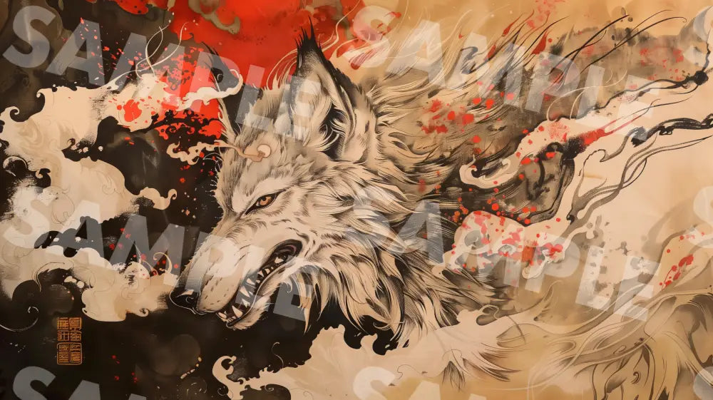 Digital Image Picture Photo Art Wolf Japanese Style Wallpaper Background Dl0345