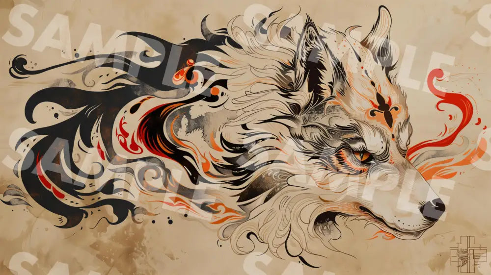 Digital Image Picture Photo Art Wolf Japanese Style Wallpaper Background Dl0347