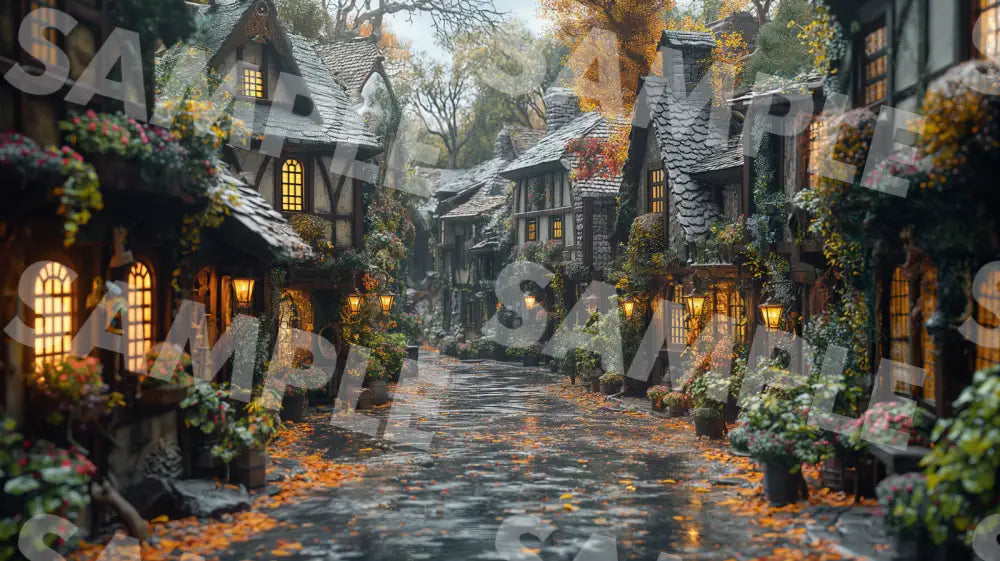 Digital Image Picture Photo Buildings Autumn Rain Houses Wallpaper Background Dl0081