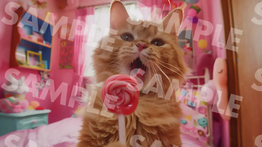 Digital Image Picture Photo Cat Colorful Lollipop Wallpaper Background Dl0135