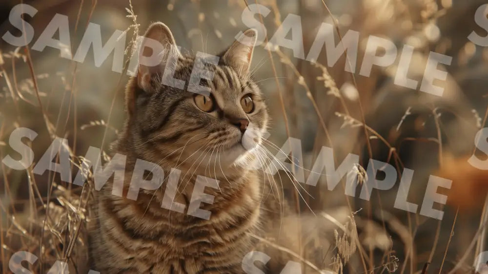 Digital Image Picture Photo Cat In The Field Wallpaper Background Dl0145