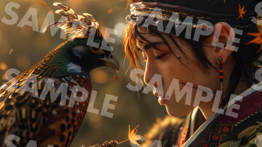 Digital Image Picture Photo Man Samurai and a Pheasant Wallpaper Background dl0775