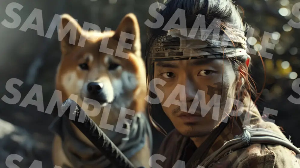 Digital Image Picture Photo Man Samurai and Shiba Dog Wallpaper Background dl0774