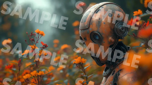 Digital Image Picture Photo Robot And Flowers Wallpaper Background Dl0111