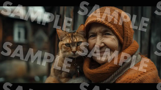 Digital Image Picture Photo Woman Old And A Cat Wallpaper Background Dl0643